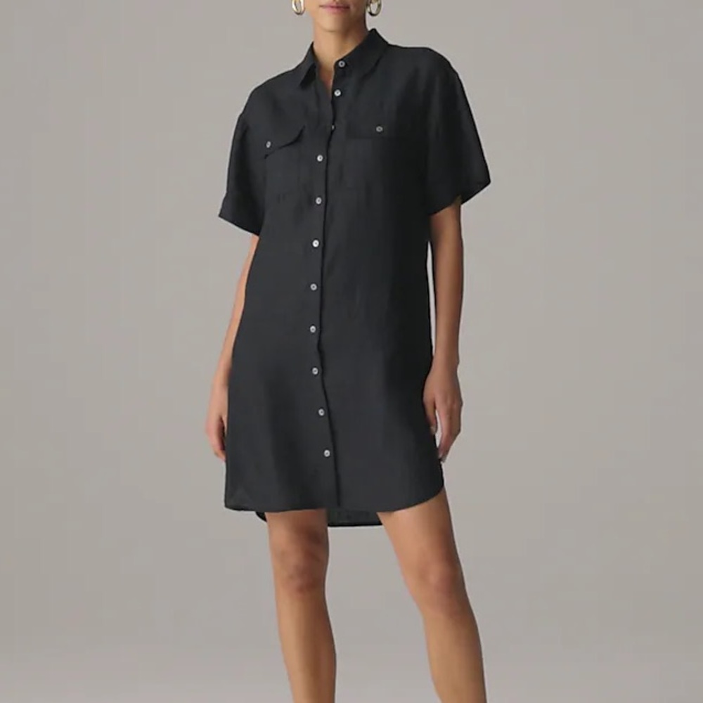 NWT | J CREW Linen Utility Shirt Dress in Black